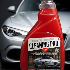 Botella roja de cera líquida hidrofóbica Cleaning Pro X2, con etiqueta frontal y auto plateado de fondo.