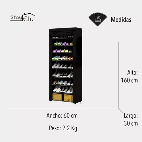 Zapatero de tela de 9 niveles gris negro - Organiza tu calzado ahorrando espacio vertical