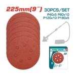 Juego de 30 lijas de pared de 225 mm (9 pulgadas), granos P40, P80, P120 y P180, con disco de 5 pulgadas, empaque Total, incluye soporte de lija.