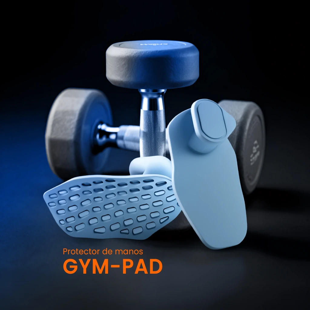 Protector de manos Gym-PAD en azul claro, con superficie texturizada antideslizante y diseño ergonómico para evitar ampollas durante el entrenamiento con pesas.
