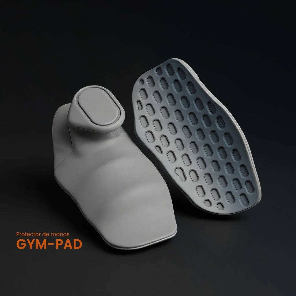 Protector de manos Gym en silicona gris, con base texturizada y mango ergonómico, diseñado para reducir fricción y prevenir ampollas durante el entrenamiento.