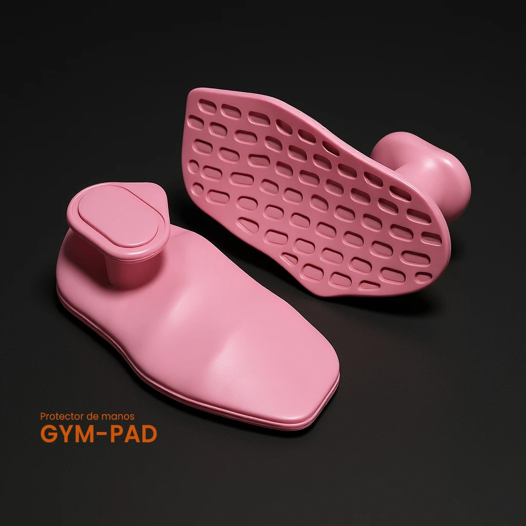 Protector de mano en silicona rosa, con superficie texturizada y mango ergonómico, mostrando dos unidades en ángulo frontal sobre fondo oscuro.
