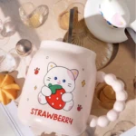 Taza mug gatito con fresas y tapa 3D - Conserva temperatura de bebidas calientes y frías - Imagen 2