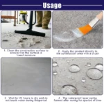 Instrucciones de uso del sellador de grietas impermeable transparente: limpieza, aplicación con brocha, secado y formación de capa hidrofóbica en superficie.