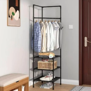 Organizador Esquinero de Ropa con Estantes y Barra - Maximiza el almacenamiento en rincones vacíos sin ocupar espacio central