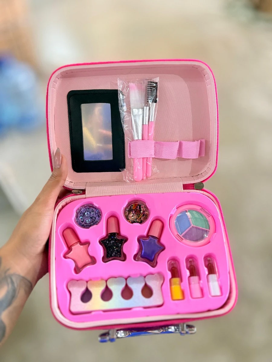 Maleta de maquillaje rosa unicornio para niñas - Practica su maquillaje con seguridad y diversión