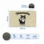 Tapete de entrada de fibra natural con diseño de gato - Elimina barro y reduce ruido al caminar - Imagen 2