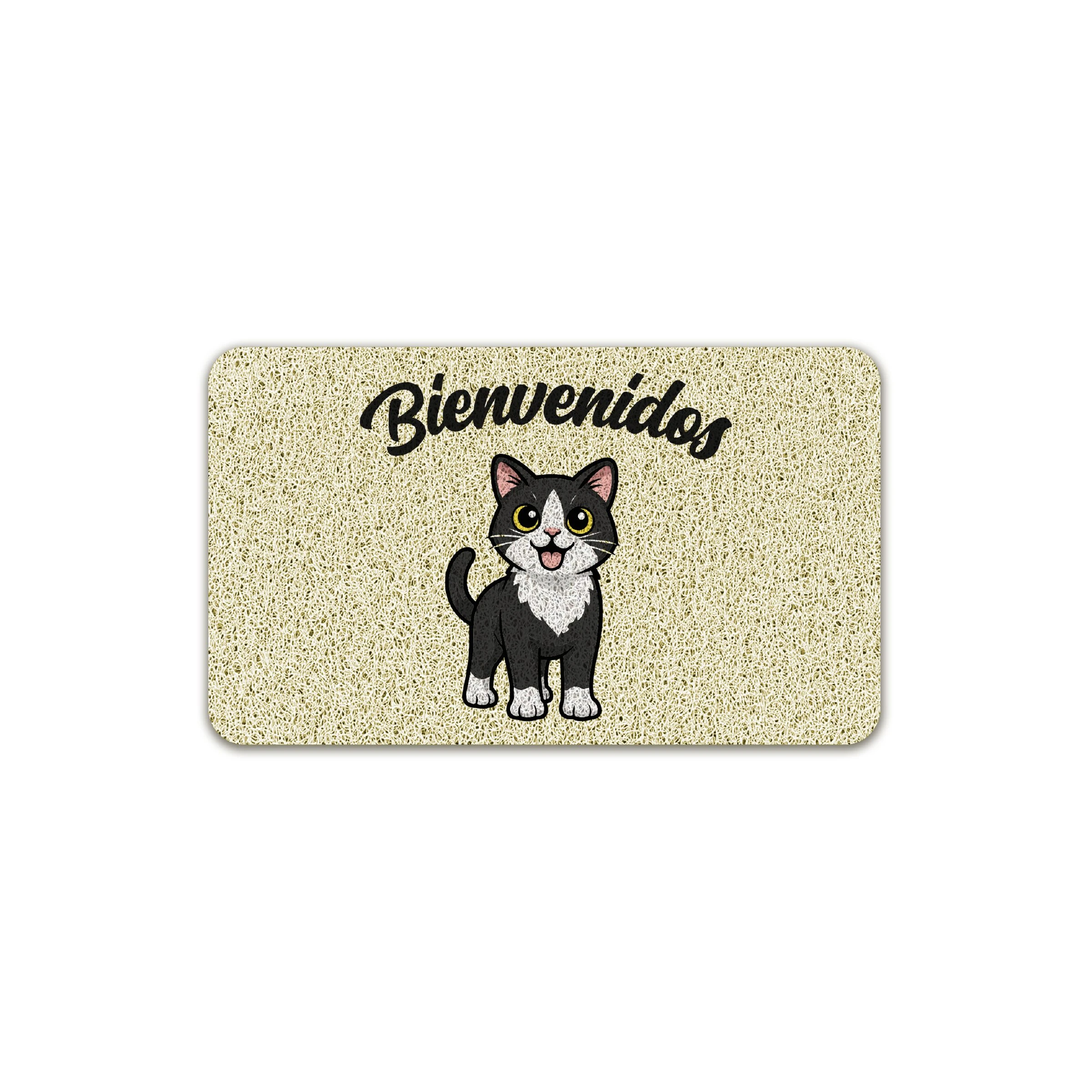Tapete de entrada de fibra natural con diseño de gato - Elimina barro y reduce ruido al caminar