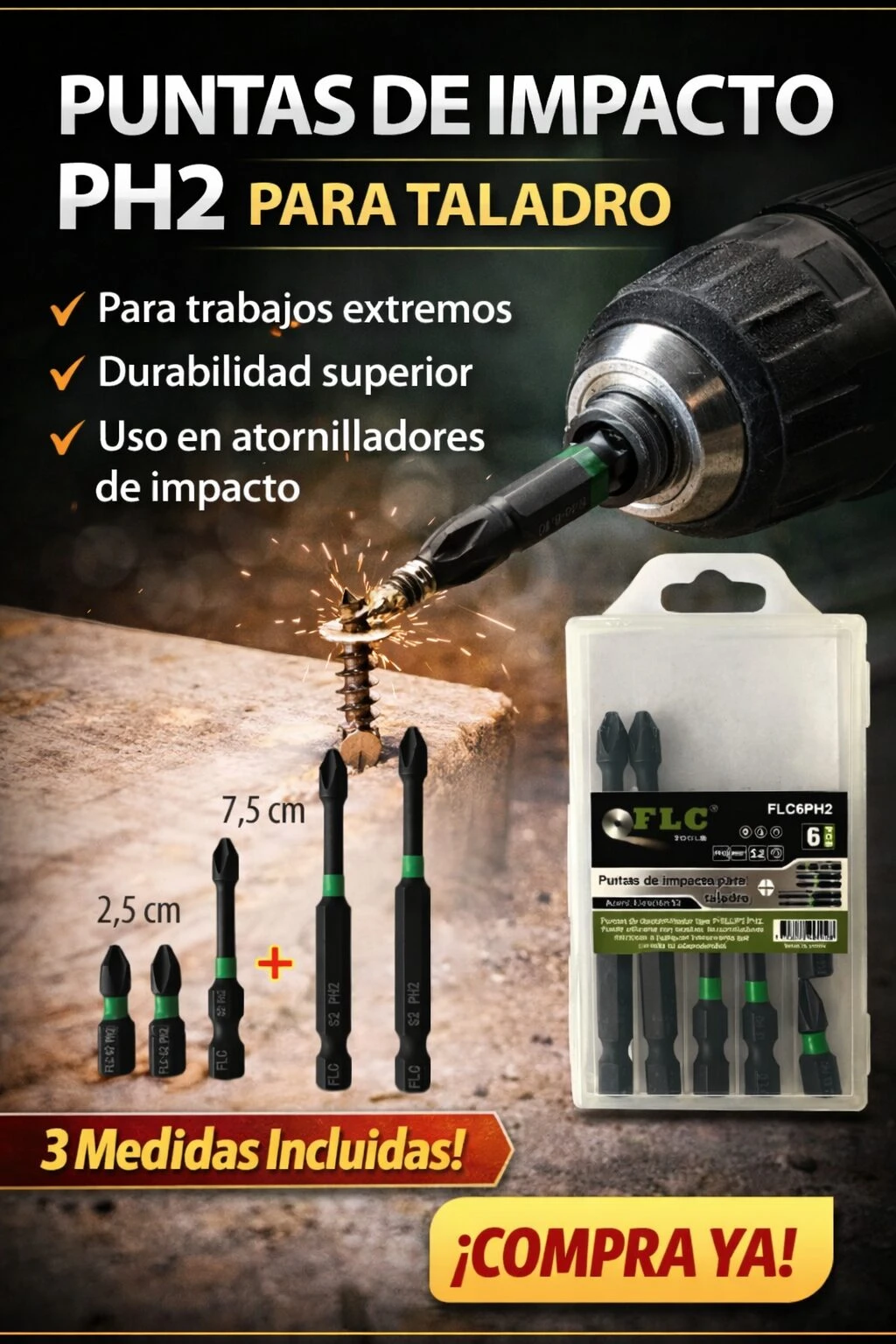 Brocas de impacto en acero S2 para taladro - Garantizan precisión y durabilidad en trabajos exigentes