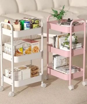 Organizador de almacenamiento móvil de 3 niveles en metal - Maximiza el orden en tu hogar con un carrito práctico y estético