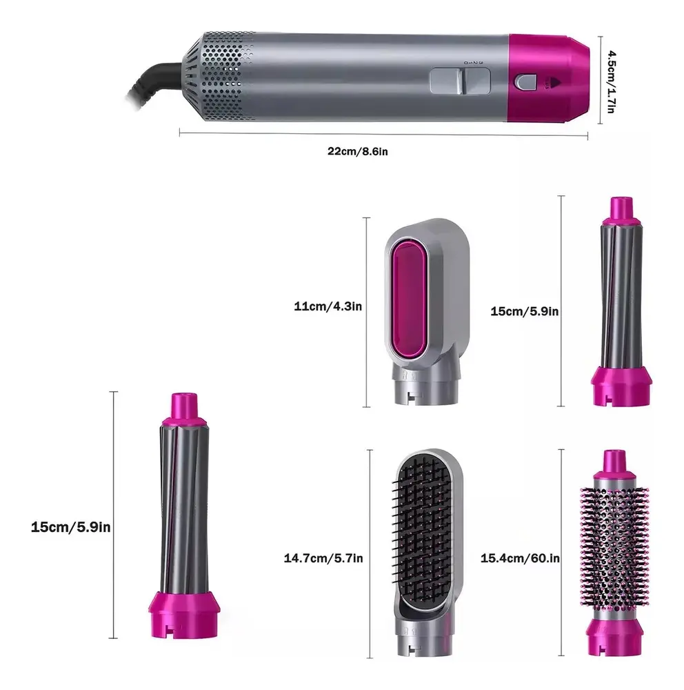 Secador Ondulador Cepillo 5 en 1 con cabezales intercambiables - obtén cabello liso y ondulado en minutos sin herramientas múltiples