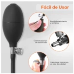 Tensiómetro manual negro con bomba de goma sin látex, válvula de liberación de aire y control preciso de desinflado.
