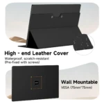 Monitor portátil 15.6 pulgadas con funda de cuero negro, resistente al agua y con soporte para montaje en pared VESA 75x75 mm.