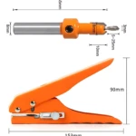 Alicate de perforación naranja con mango ergonómico y punta intercambiable, dimensiones 153x90mm, ideal para ocultar tornillos en muebles.