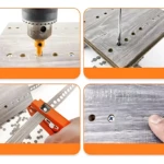 Alicate naranja para perforar y ocultar tornillos en muebles de madera, mostrando uso en ensamblaje con superficie limpia y profesional.