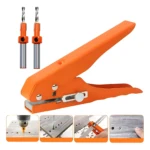 Alicate naranja para ocultar tornillos en muebles, con dos brotes incluidos. Herramienta de mano con mango ergonómico y mecanismo de presión, ideal para acabados limpios.