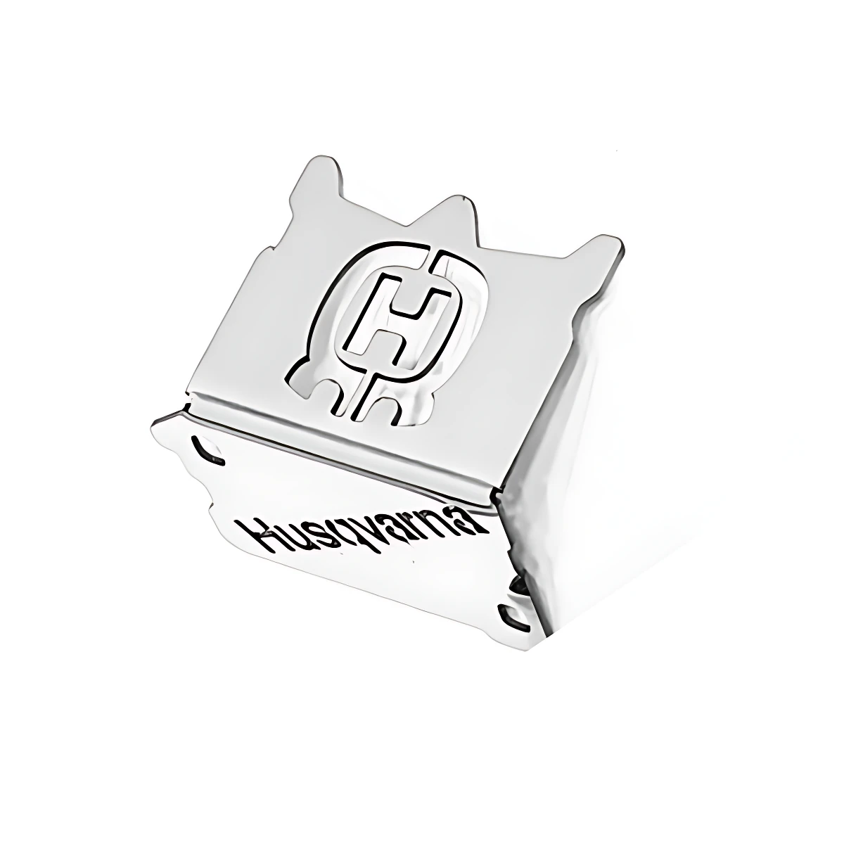 Protector de disco delantero Svartpilen en acero inoxidable, con logo grabado y acabado brillante, diseñado para evitar golpes y desgaste en frenos.