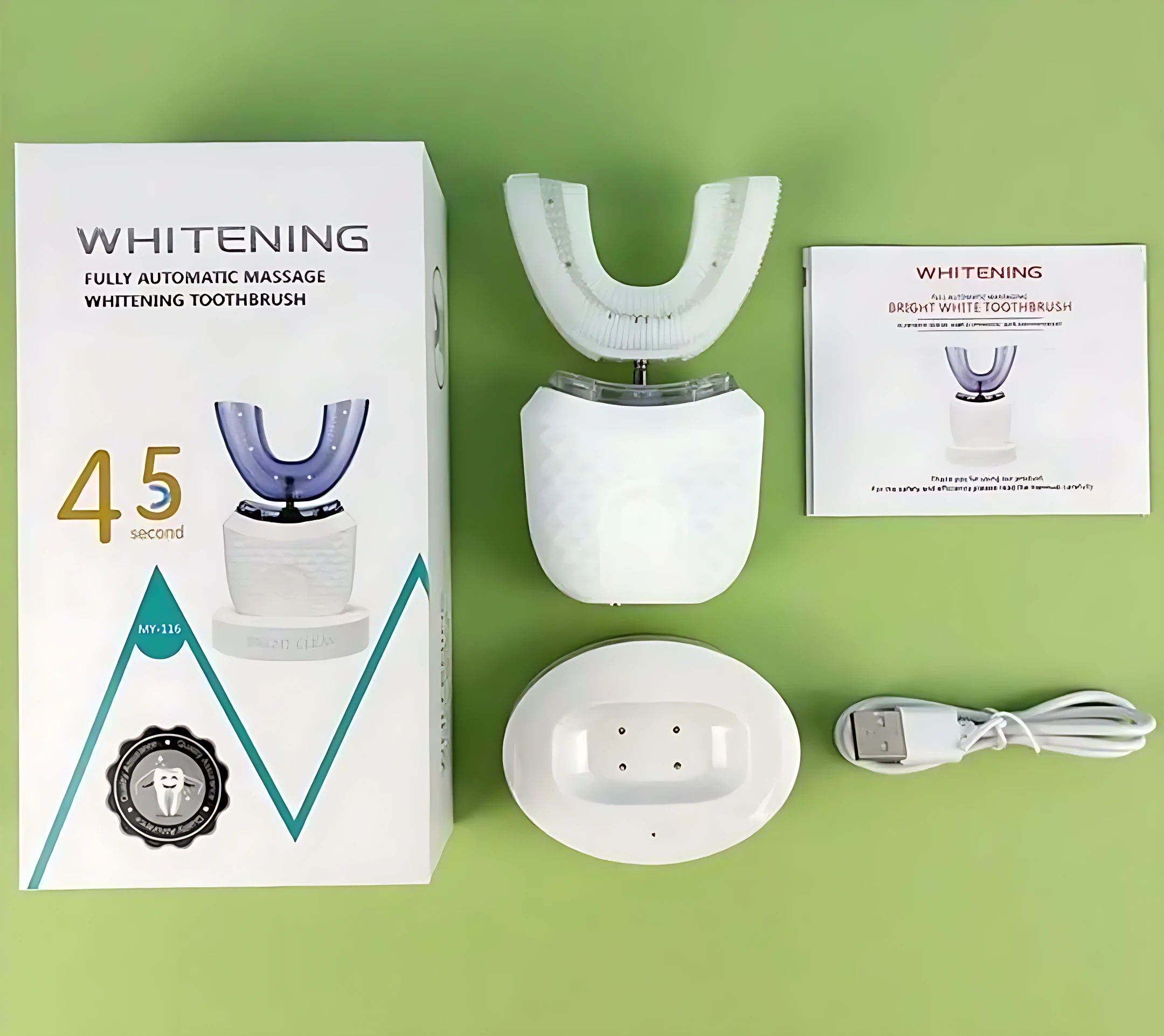 Cepillo Dental Eléctrico U con cabezal en forma de U - Obtén una sonrisa blanca y limpia en segundos