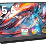 Monitor portátil de 15.6 pulgadas con pantalla IPS Full HD, soporte ajustable y diseño compacto en color negro.