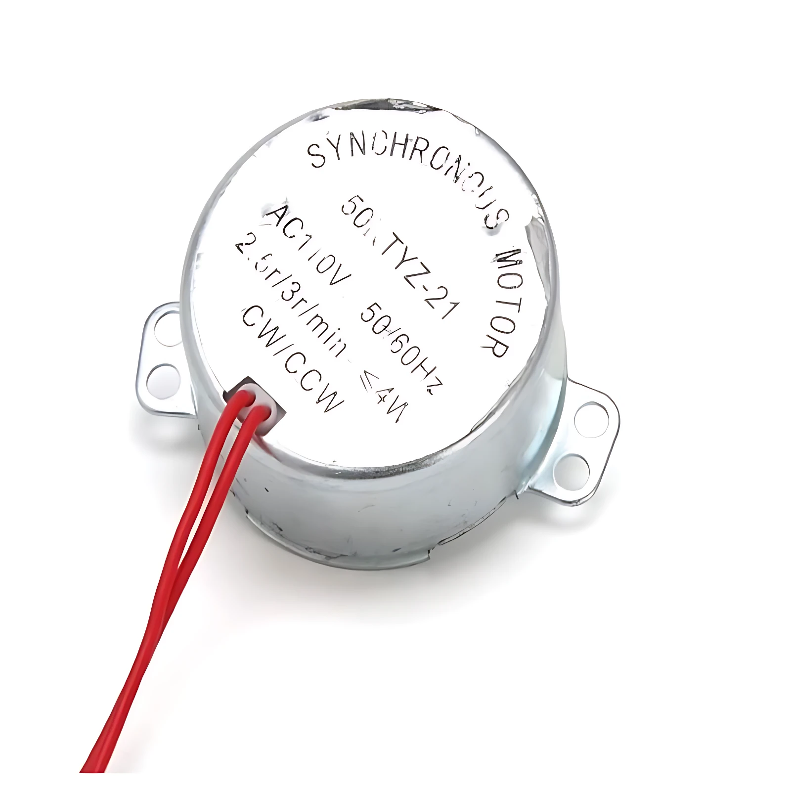 Motor síncrono metálico TYZ-21 con cables rojos, AC110V, 50/60Hz y velocidad de 2.5/3 r/min, con pestañas de montaje para incubadoras.