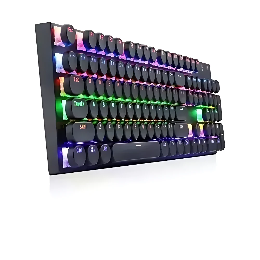 Teclado JG-666 con teclas redondas ergonómicas, iluminación RGB multicolor y diseño compacto para gaming.