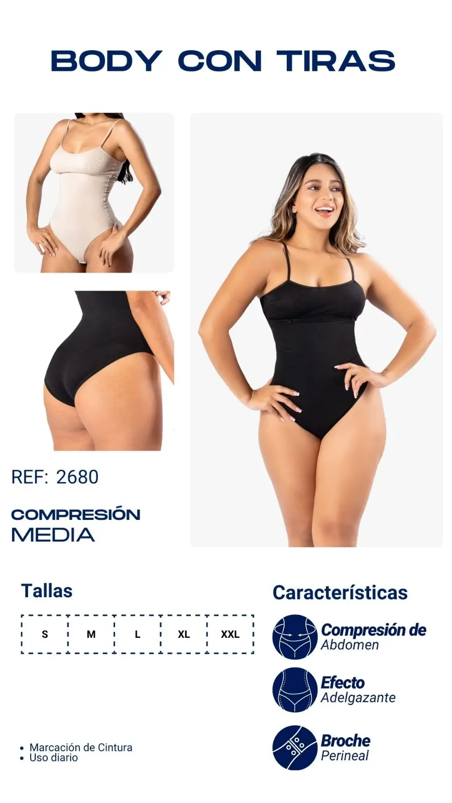 Body moldeador de compresión media con tiras delgadas - Moldea tu silueta de forma natural