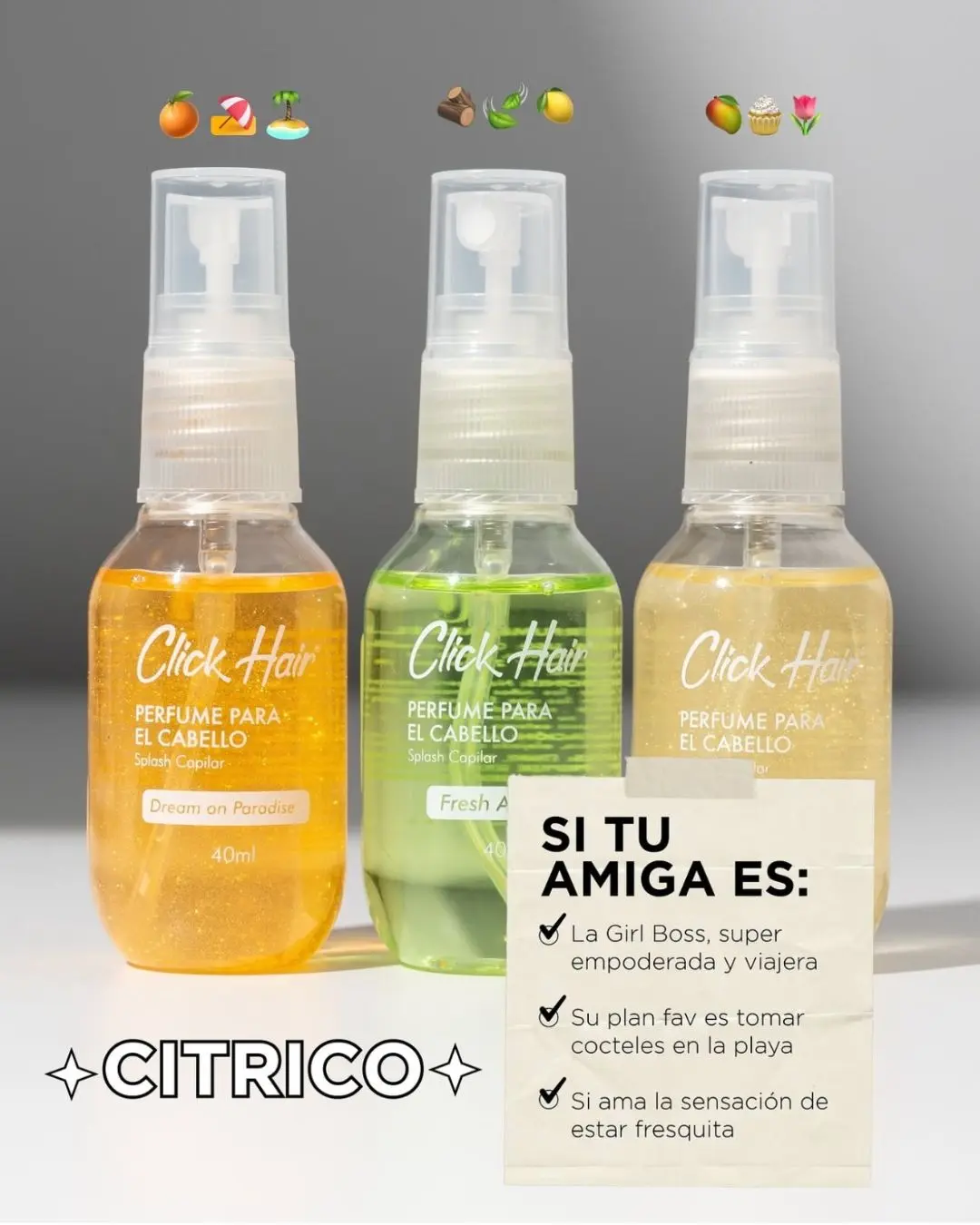 Kit Viajero Capilar Cítrico 40 Ml Click Hair - Limpia y revitaliza el cabello donde vayas