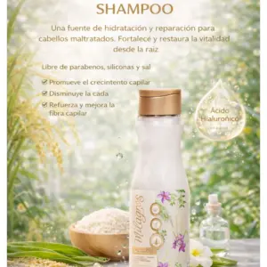 Shampoo de Agua de Arroz 450 Ml Milagros - Fortalece la hebra capilar y repara puntas abiertas