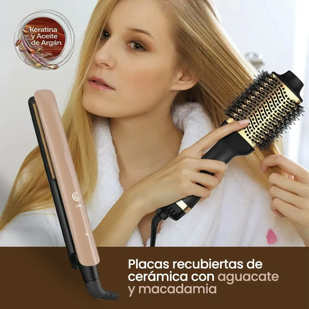 Set de Plancha y Cepillo Alisador Therapy Remington - Alisa el cabello con protección térmica