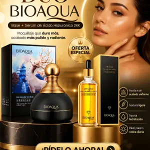 Set x2 Base Cojín Bioaqua con Serum Facial Oro 24K - Cubre imperfecciones e hidrata la piel