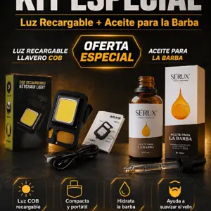 Set x2 Serum Crecimiento de Barba Serux con Linterna LED - Estimula el vello y aporta brillo