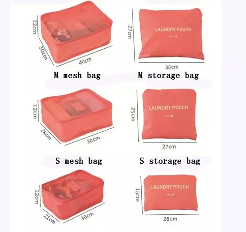 Set de 6 Bolsas Organizadoras de Viaje Salmón Impermeables - Optimizas el espacio de tu maleta eficazmente