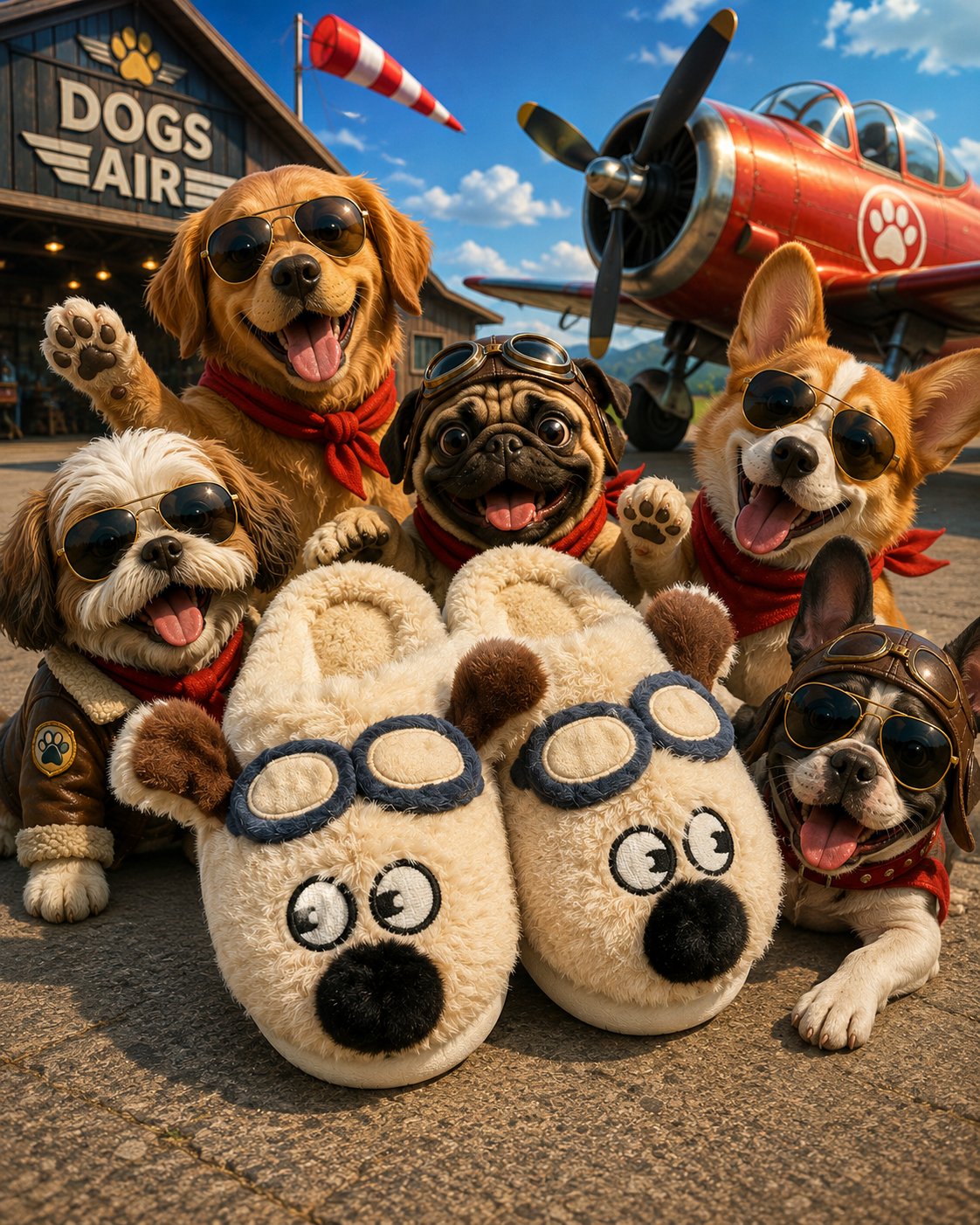 Pantuflas de perrito aviador con diseño divertido y orejas - Mantienen tus pies abrigados durante el descanso en casa