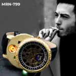 Reloj analógico Marine dorado y negro con encendedor USB integrado - Enciende tus cigarrillos sin gas ni llama en cualquier lugar - Imagen 5