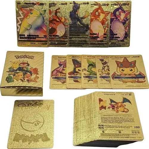 Set de 55 cartas Pokemon doradas metalizadas de PVC - Sorprende a los coleccionistas con diseños exclusivos