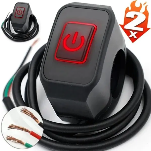 Set x3 Interruptor con LED para manubrio de motocicleta - Controlas luces auxiliares con facilidad