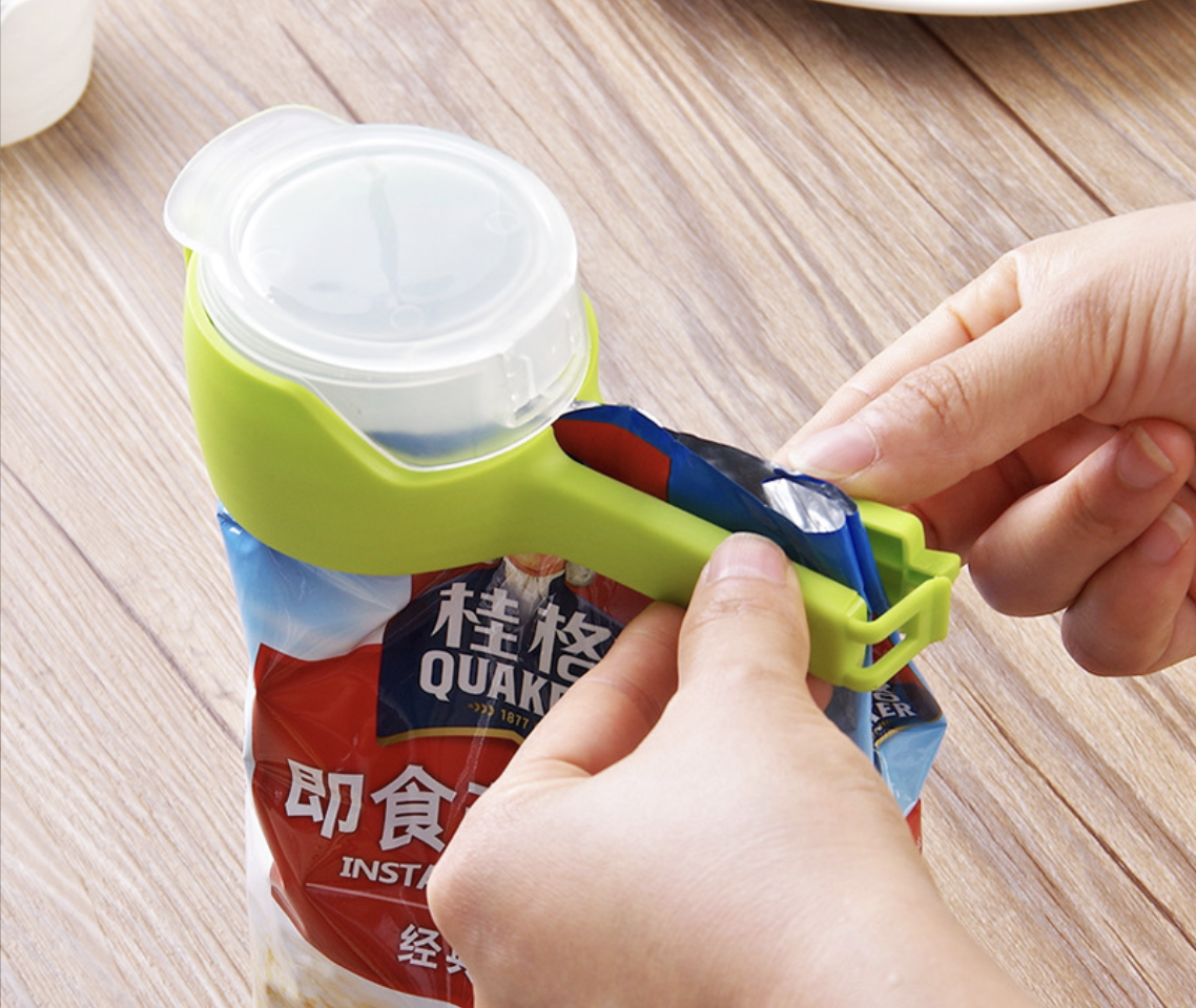 Clip tapa selladora para bolsas de cocina con boquilla vertedora - Conserva tus alimentos frescos y crujientes por más tiempo