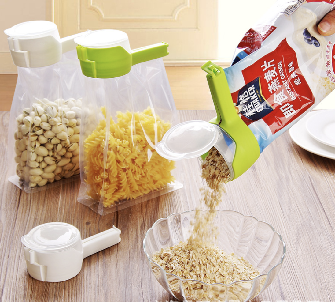 Clip tapa selladora para bolsas de cocina con boquilla vertedora - Conserva tus alimentos frescos y crujientes por más tiempo