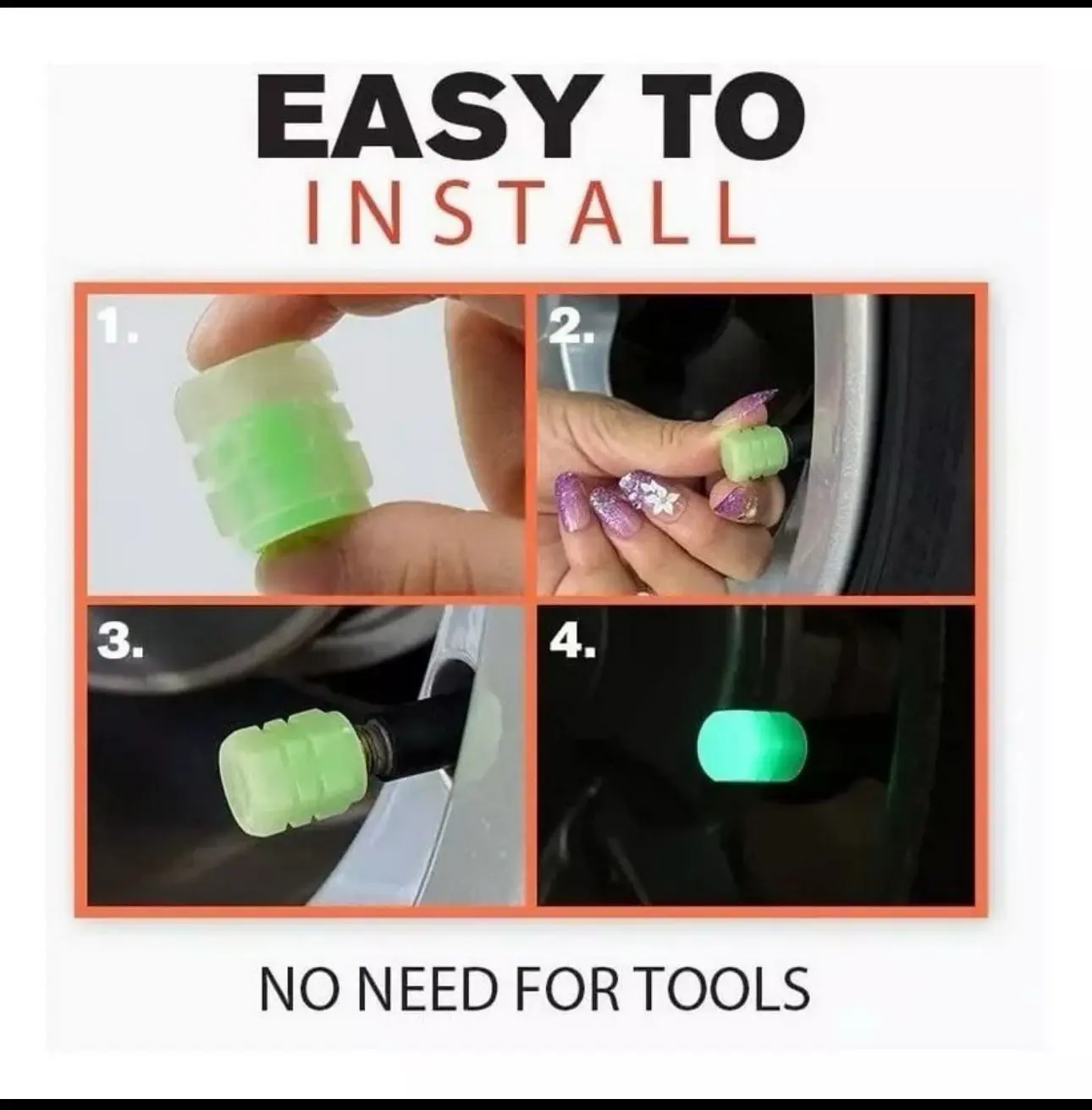 Empaque de cuatro unidades de tapones de válvula luminosos para ruedas universales