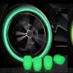 Presentación y medidas exactas de los tapones de rueda verdes fluorescentes