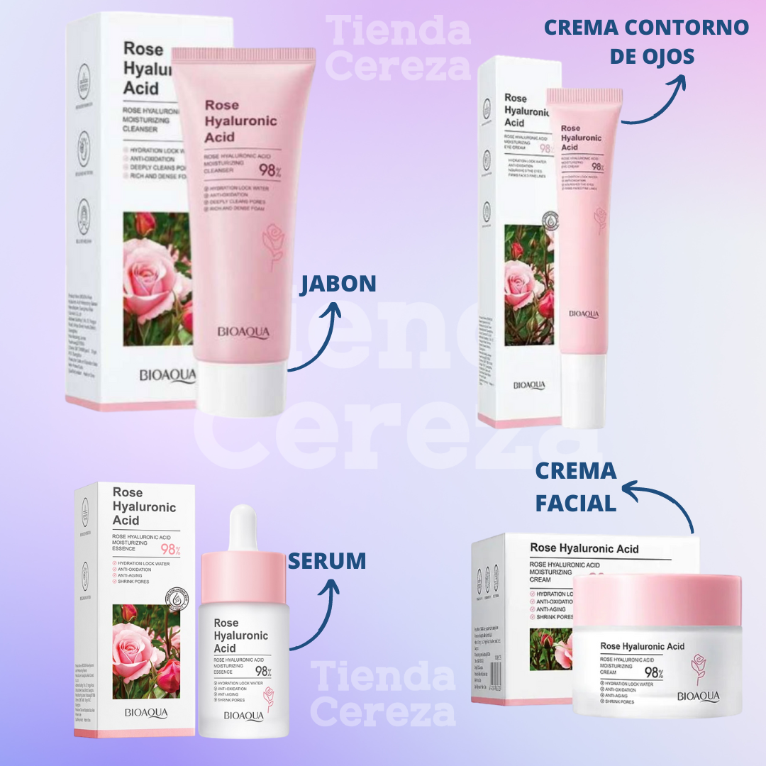 Kit Rosas y Acido Hialuronico Bioaqua X4