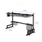 Escurridor de platos metálico negro de dos niveles para sobre lavaplatos. Medidas: 85cm de ancho, 52cm de alto y 32cm de profundidad.
