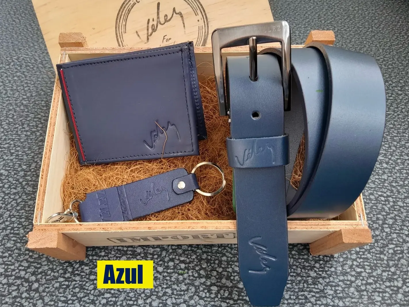 Conjunto de accesorios de cuero correa billetera y llavero en caja - Proyecta una imagen profesional y elegante todos los días
