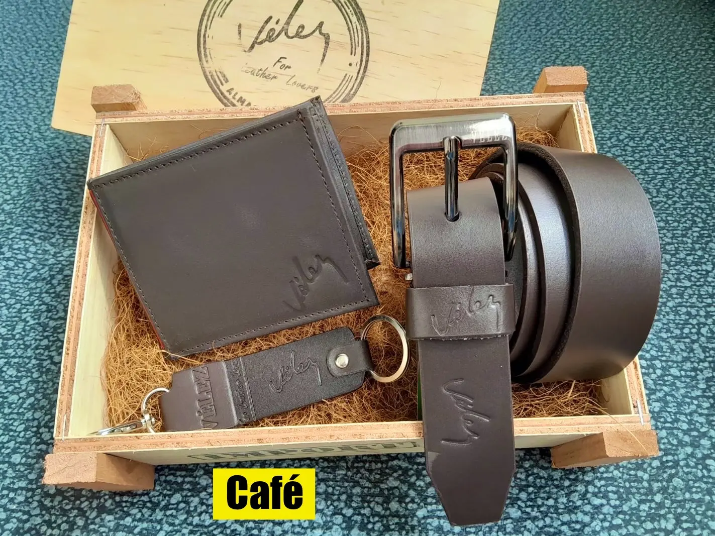 Conjunto de accesorios de cuero correa billetera y llavero en caja - Proyecta una imagen profesional y elegante todos los días