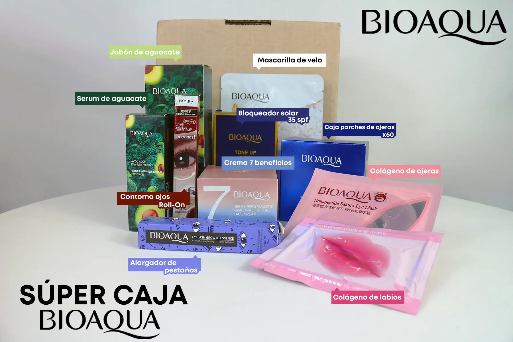Mega caja Bioaqua con diez productos de cuidado facial