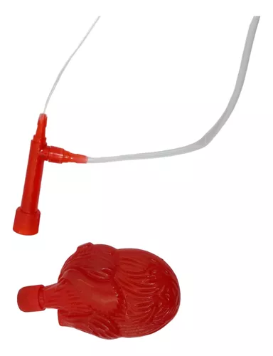 Máscara roja de terror sangrienta con kit de mangueras transparentes y conector en T para efecto de sangre falsa en Halloween