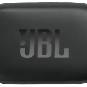 Estuche de carga ovalado en color negro mate para audífonos inalámbricos JBL Soundgear Sense con logotipo centrado
