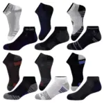 Set de 12 pares de medias tobilleras deportivas en variados diseños, colores y texturas para dama y caballero.