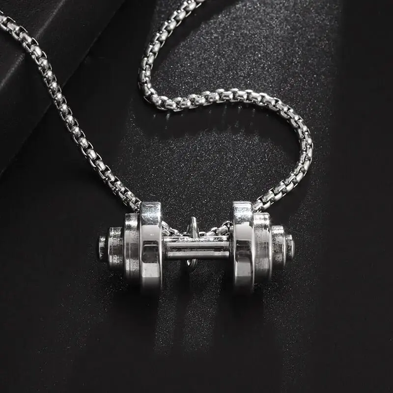 Set x2 Cadena con dije de pesa fitness de plata - Eleva tu estilo diario y demuestra tu pasión por el entrenamiento - Imagen 3