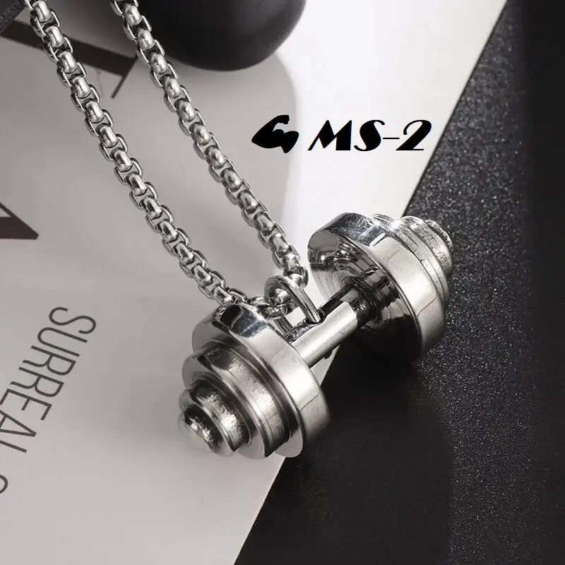 Set x2 Cadena con dije de pesa fitness de plata - Eleva tu estilo diario y demuestra tu pasión por el entrenamiento